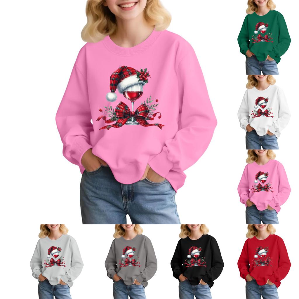 Kids' Fashion Loose-Fit Casual Long-Sleeve Christmas Print Oversized Crewneck Sweatshirt