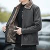 Куртка из бархатной кожи с лацканами, мужская куртка из искусственной кожи с мехом, свободная куртка среднего размера для мотоциклистов, утолщенная теплая мужская куртка