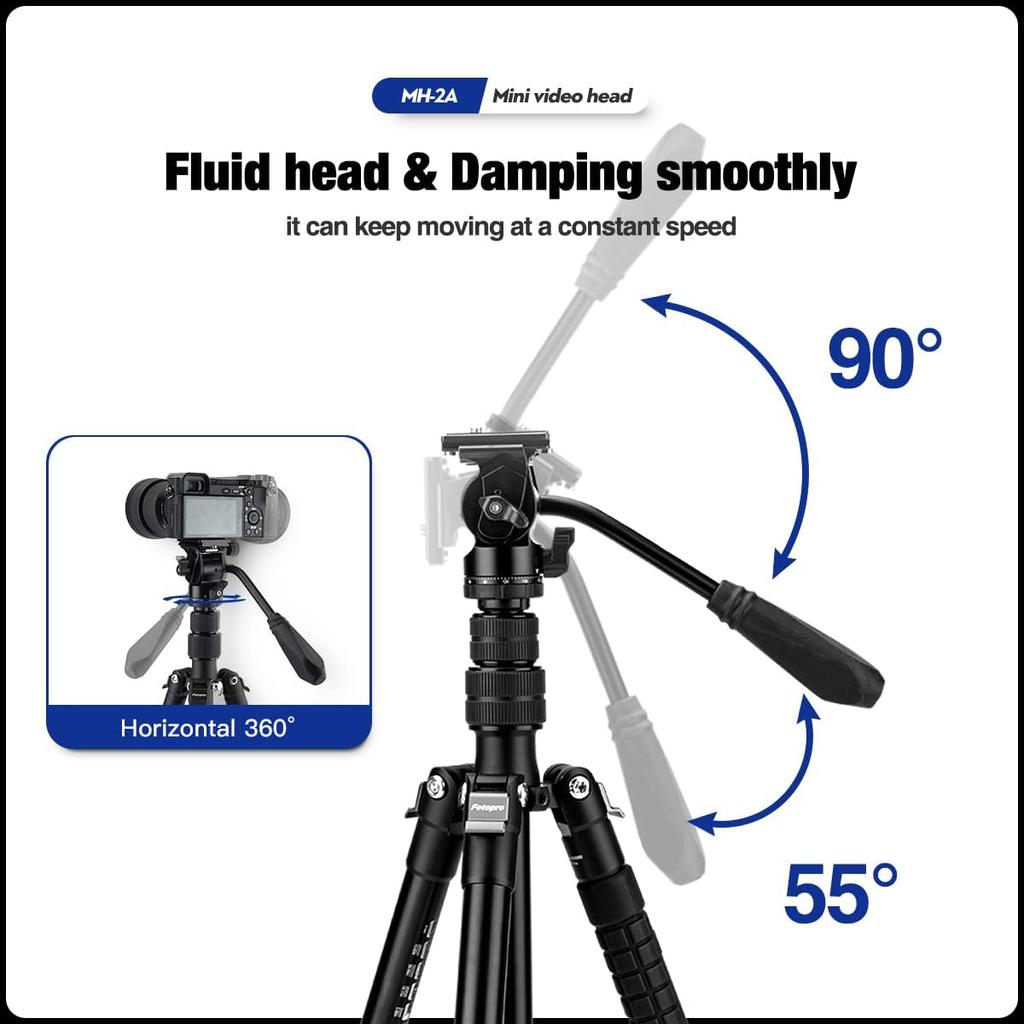 Fotopro Video Tripod Head with Quick Release Plate and Adjustable Maximum Load Capacity of for Compact Camcorders and Digital SLR Black MH-2A Pan-Tilt