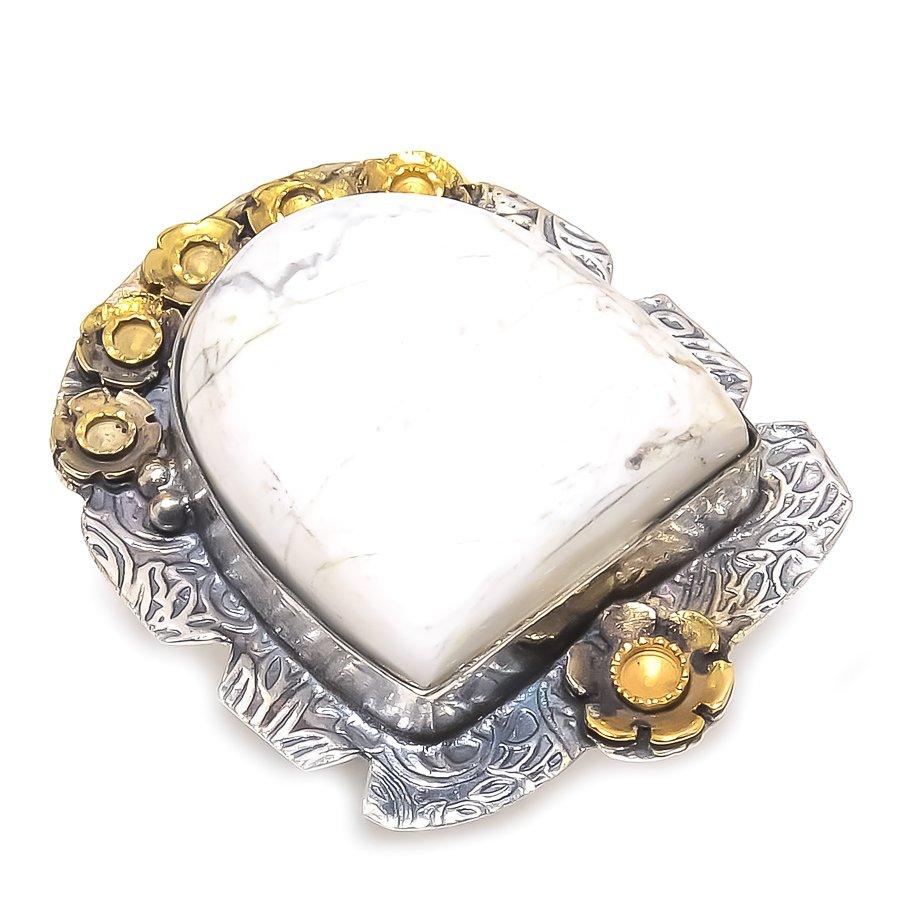 Натуральный драгоценный камень говлит яшма из стерлингового серебра 925 пробы, двухцветное кольцо, размер 6,5 E0J62