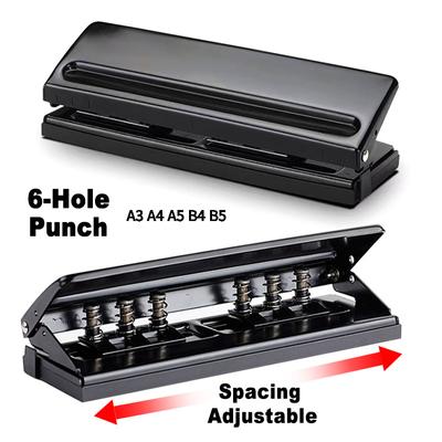 Регулируемый металлический дырокол с 6 отверстиями, дырокол для бумаги с отрывными листами, для форматов A3, A4, A5, B4, B5, переплетная машина с 6 отверстиями, офисные переплетные канцелярские принадлежности