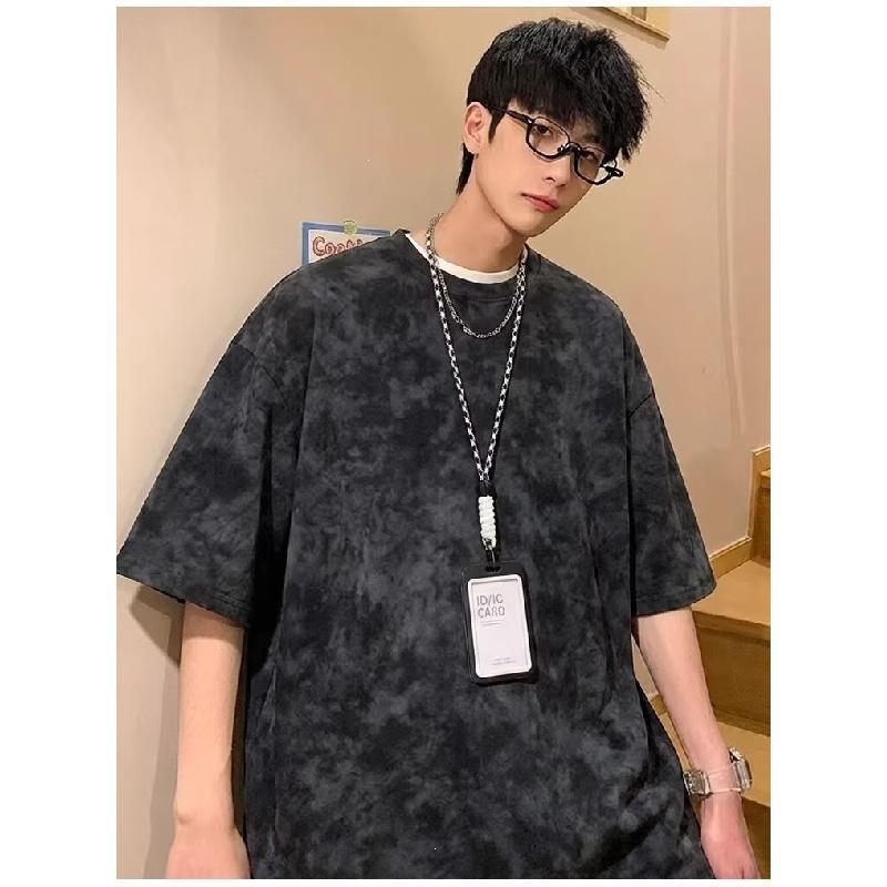 Short-sleeved unisex solid color 2026 new summer American style trendy brand t-shirt, trendy tie-dye clothing, loose half-sleeve top