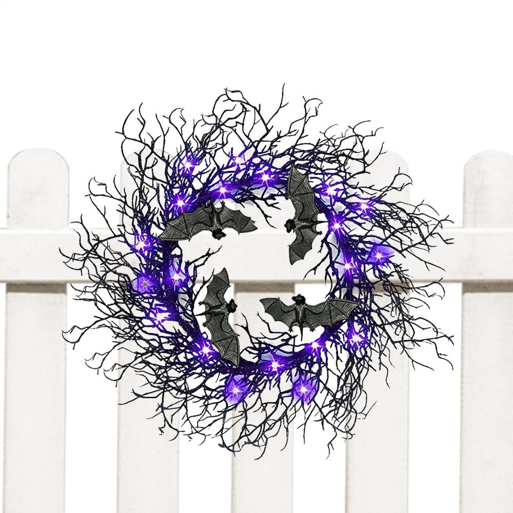 Halloween Branch Wreath Artificial Black Twig Wreath Decoration Halloween Party Gothic Branch Props For Wall Window Porch Tree