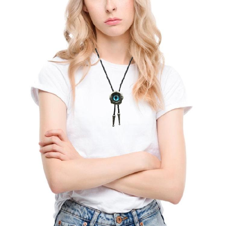 Боло-галстук для унисекс, Western Bolo Tie, винтажный кулон с цветком и глазом, веревка из искусственной кожи, регулируемый галстук-ожерелье