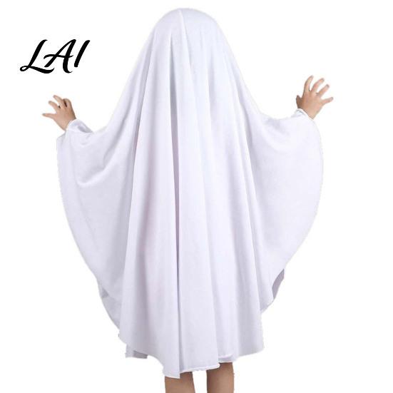 Halloween Fancy Dress Ghost Costume for Kids Adults Cosplay Dress Adult Cloak Spooky White Cape with Black Eye Holes Easy Wear Suit