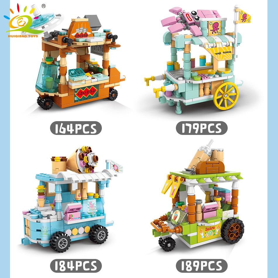 Креативная модель дома уличной еды, строительный блок MOC, розничный магазин с фигуркой, наборы кубиков для автомобилей с мороженым, игрушки для мальчиков для детей