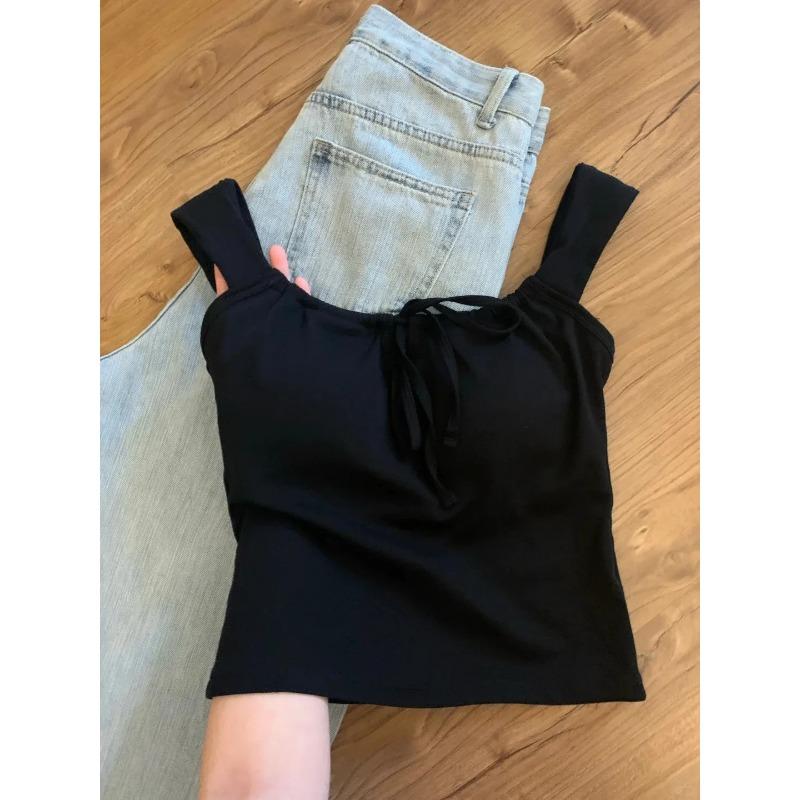 Design Lace-up White Vest Women Summer with Chest Pad Outer Wear Inner Small Sling Short Slim Fit Sweet and Spicy Top