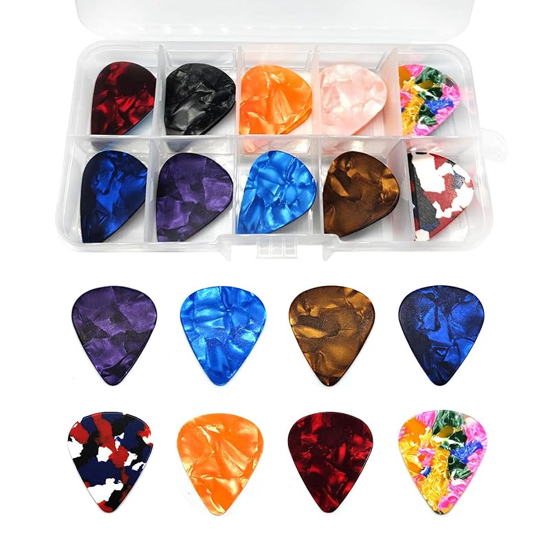 20 Pcs Teardrop Guitar Pick Celluloid Guitar Pick Guitar Pick Pick with Storage Box for Acoustic Electric Bass Guitar Ukulele 4 Different Thickness