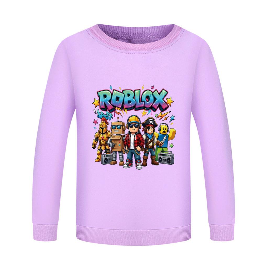 5574 Детская толстовка для мальчиков и девочек с принтом Roblox, круглым вырезом и длинными рукавами