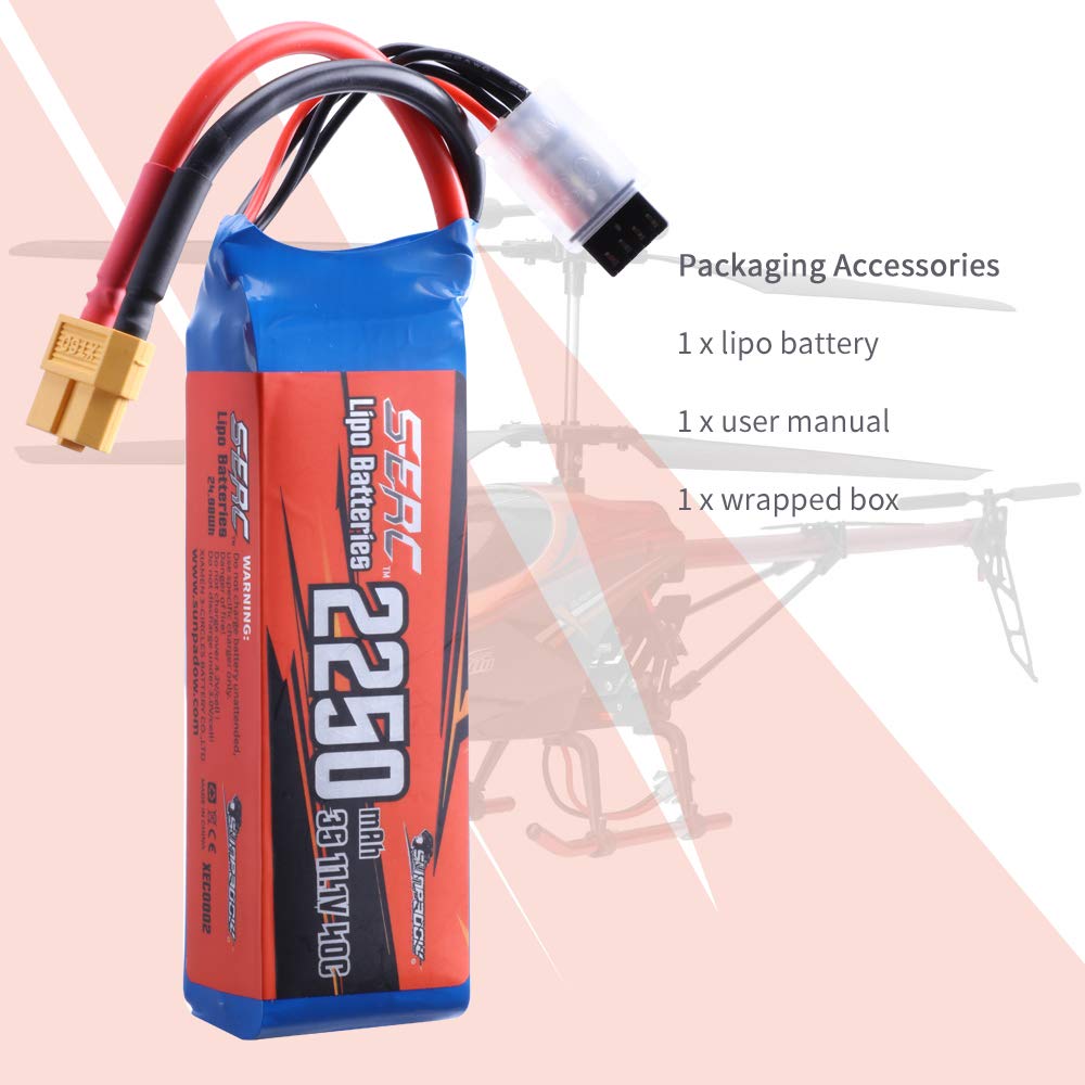 LiPo аккумулятор SUNPADOW 3S 11.1V, 2250mAh 40C с разъемом XT60, для FPV и дронов