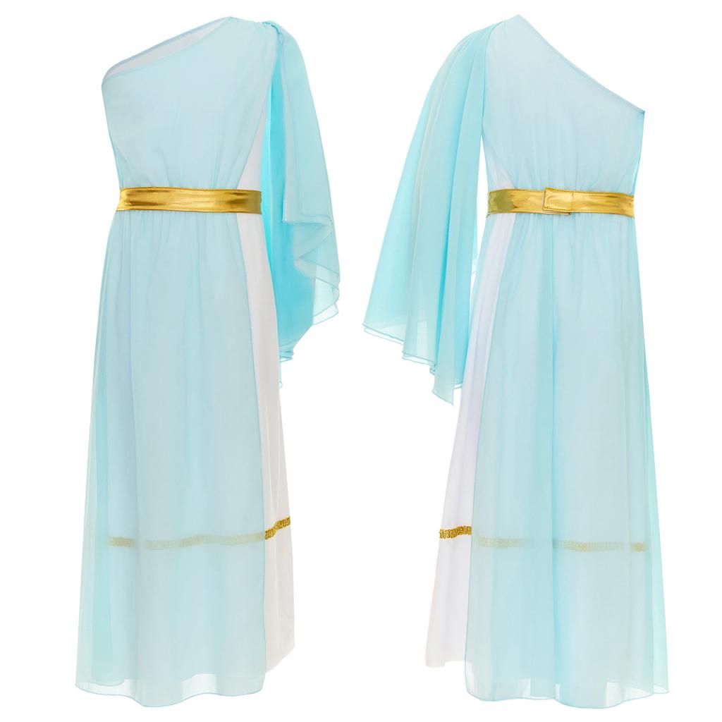 Девочки Хэллоуин Косплей Вечеринка Древняя Греция Рим Египет Тога Костюм Лирическое Танцевальное Платье Церковный Хор Танцевальная Одежда Струящееся Платье с Поясом