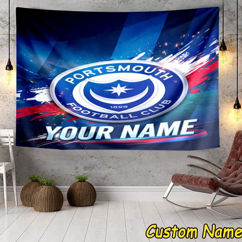 Custom Name Portsmouth Football Tapestry Accessories for Bedroom,Livingroom, dormitory Room Wall Hanging Decor, Fan Birthday Gifts