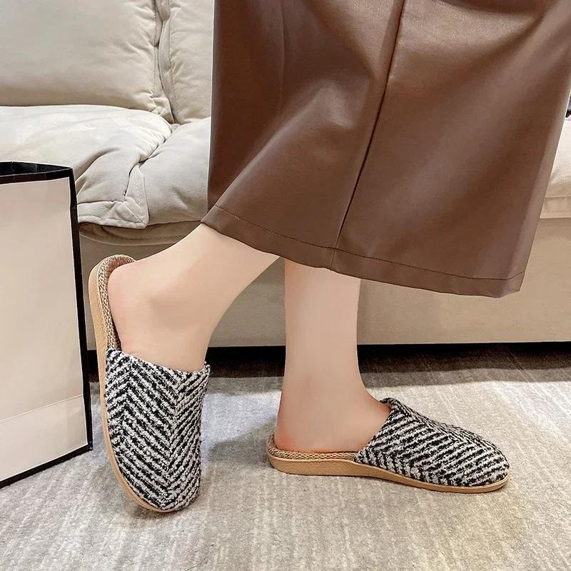 Модная женская обувь 2024 года, высококачественные женские тапочки Baotou, модная домашняя хлопковая обувь с принтом, новые тапочки большого размера на плоской подошве Zapatos