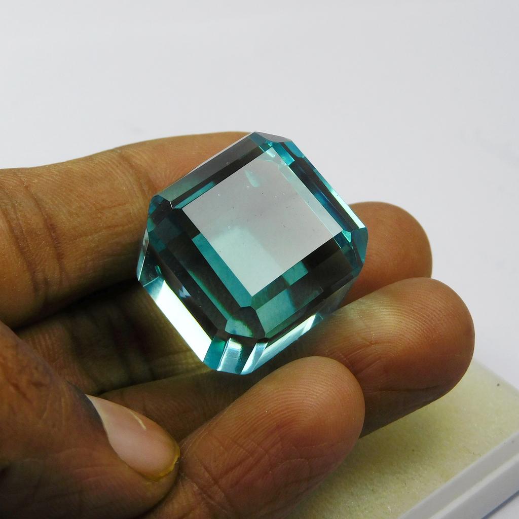 Real CERTIFIED Blue Cube Cut Sapphire 103.25 Ct Lab-Created Loose Gemstone M-1019-Ra