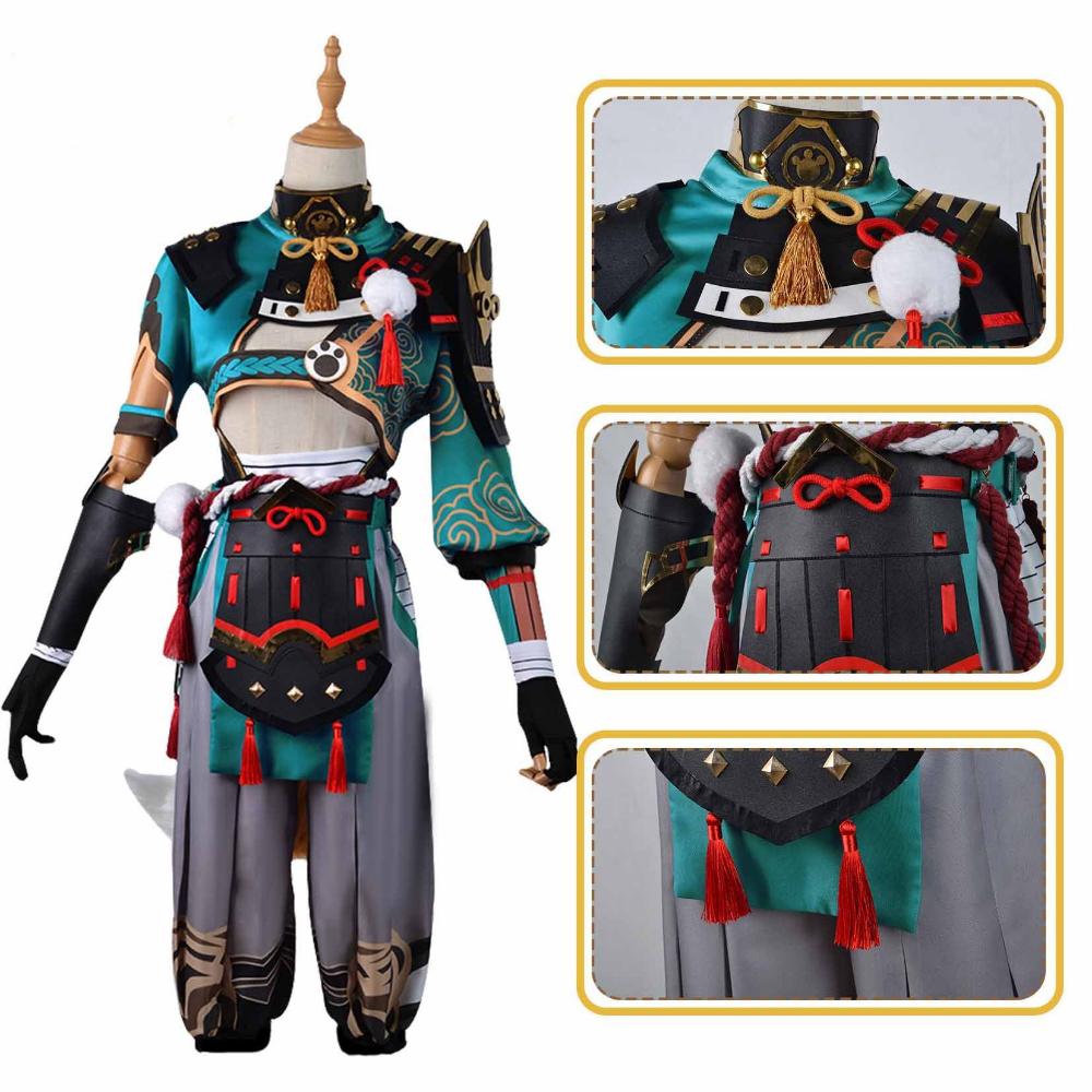 Game Gorou Cosplay Costume Gorou Wig Pants Tail Ears Uniform Suits Halloween Blue Fox Boy Full Set