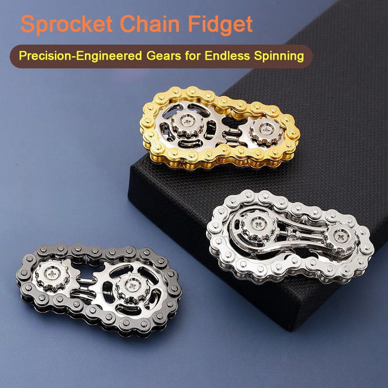 Sprockets Hand Roller Fidget Chain Toys, Metal Dual-Gear Chain Fidget Spinner - Precision Machined Stress Relief Focus Toy