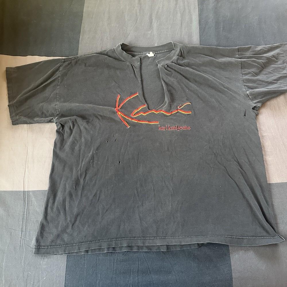 Винтажная джинсовая футболка Karl Kani 90-х годов, размер XL, короткий рукав, красная, хип-хоп, США, унисекс