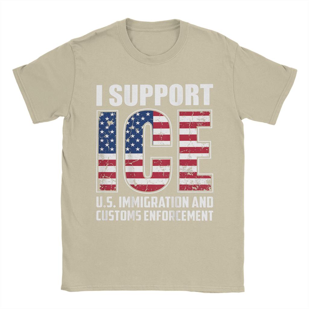 Vintage I support ICE us immigration and customs enforceUnisext TShirt Unisex Round Neck Cotton T Shirts Short Sleeve Tee Shirt