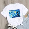 Van Gogh Starry Night Cat In The Print Fashion Soft Summer Women T-Shirt Art Painting Fashion Style Neck T Shirt