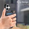 For iPhone 16 Case RFID Blocking Handbag Leather+TPU Phone Cover Card Slots, Ring Holder - Black