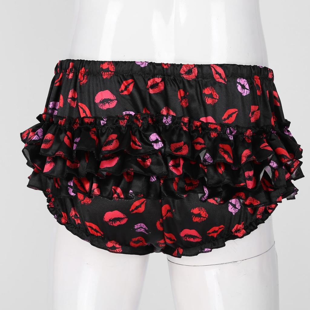 Сексуальные мужские блестящие атласные трусы с оборками и юбкой-кроссдрессом