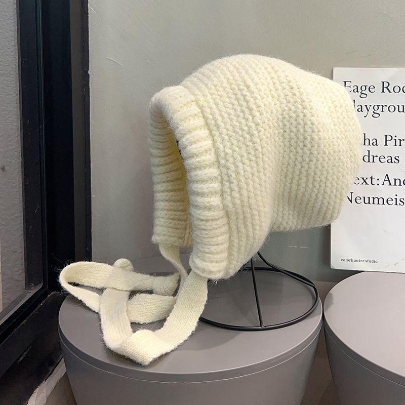 Однотонная женская вязаная шапка, зимняя защита ушей, теплая толстая вязаная шапка