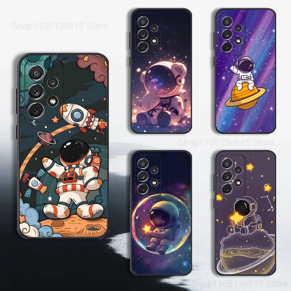 Мультяшный Космический Чехол-Астронавт Для Samsung S22,S25,S20,S10,Plus,Ultra,S24,S23,FE,S21,S9,Lite,Мягкий Силикон Черный