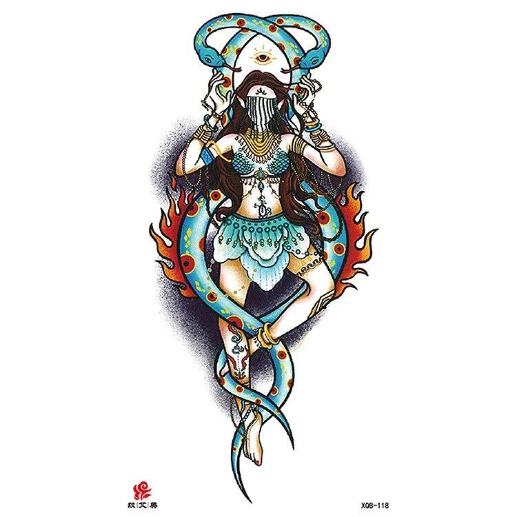 Маленькая водонепроницаемая временная татуировка на всю руку с головой волка, тигра и цветка, наклейка для боди-арта, рука для мужчин и женщин