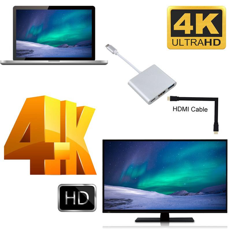 Концентратор Type-c USB C к HDMI-совместимому разветвителю USB-C 3 в 1 4K HDMI USB 3.0 PD Интеллектуальный адаптер быстрой зарядки для MacBook Dell