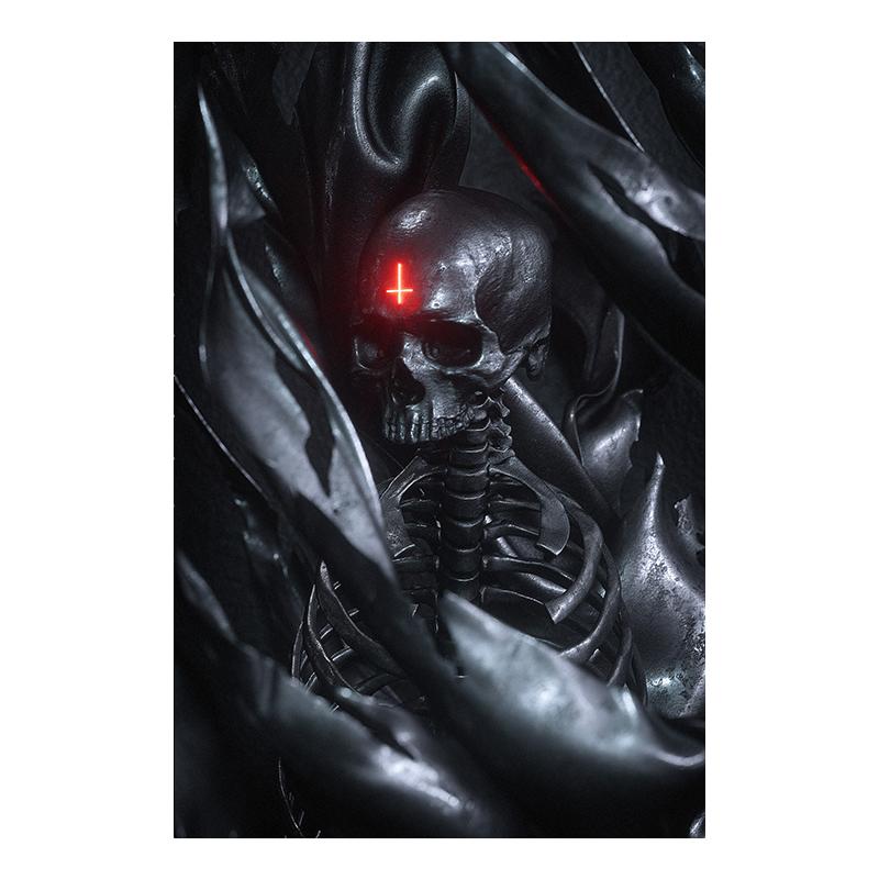 Черный, золотой, красный, абстрактный скелет, художественный холст, постер, готическая живопись, принт, металлическая текстура, череп, фотографии, домашний декор для комнаты