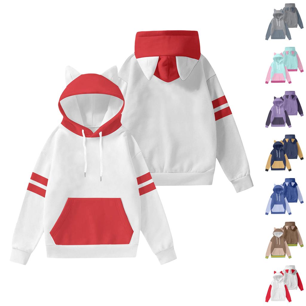 Children's Fashionable Lightweight Long-Sleeved Pullover Sweatshirt With Color Block Print And Ears