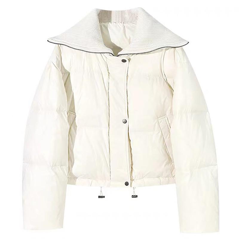 Трикотажная водолазка-пуховик женская короткая зимняя новая 2024 свободная белая утиная пуховая утолщенная теплая куртка