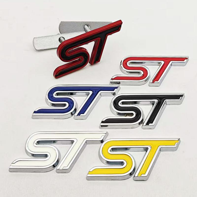 XXUI3 3D Metal Styling ST Logo Car Front Grille Badge Rear Trunk Emblem For Ford Focus Edge Explorer Mondeo Fiesta Escape Accessories
