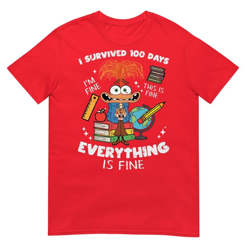 Survived 100 Days Im Is Fine Anxiety 100th Day School Kids Tshirt