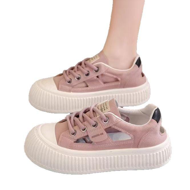 2025 New Shoes Sports Leisure Summer Hollow Light White Shoes Female Student Board Shoes Platform Muffin Sandals
