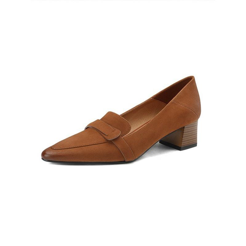 Женские туфли ручной работы из коровьей кожи 2025 года, новые кожаные мокасины с острым носком, французские ретро туфли на среднем толстом каблуке, женские летние туфли