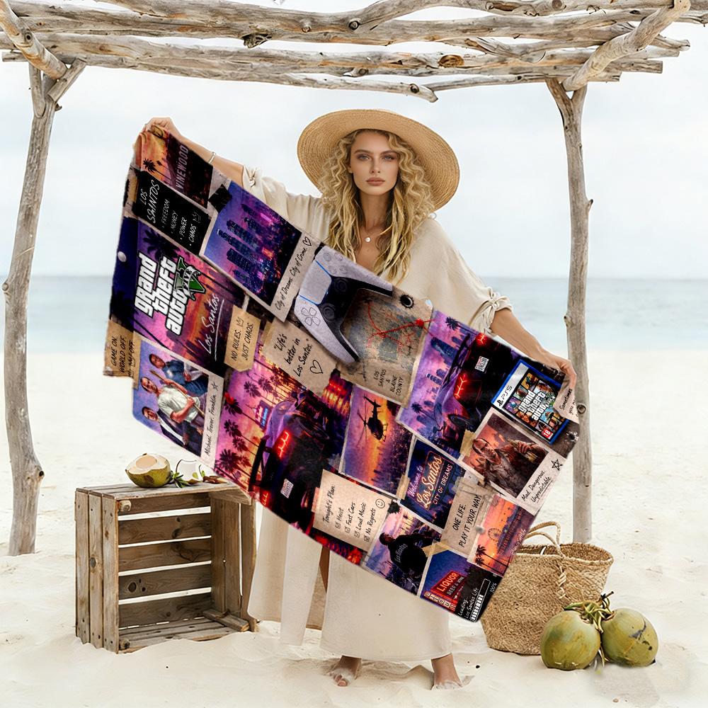Grand Theft Auto Beach Towel Super Soft Absorbent Comfortable Lightweight Suitable for Swimming Gym Camping Yoga Vacation