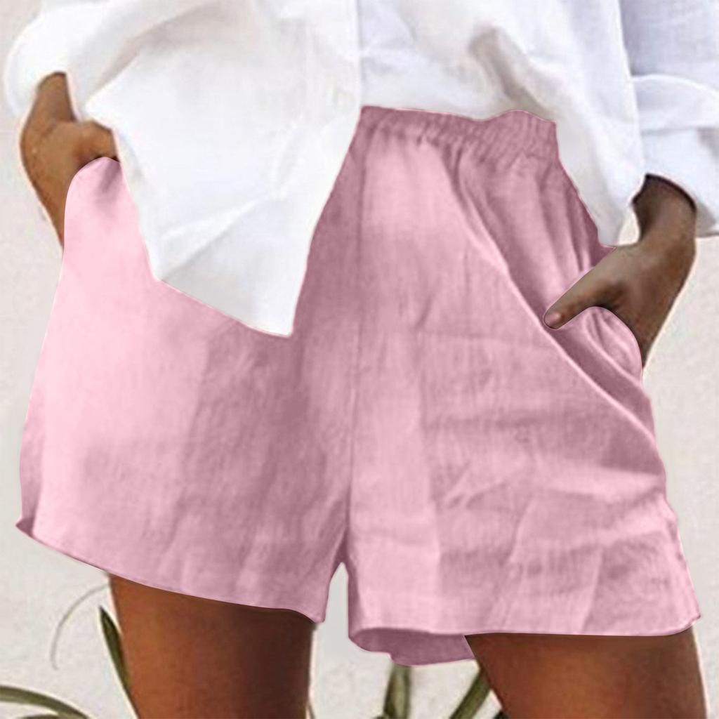 Модные женские однотонные хлопковые льняные шорты, свободные повседневные шорты с карманами