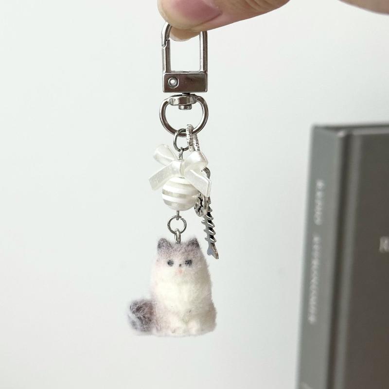 Мультяшный флокированный кулон в виде кошек и собак, брелок для ключей, кольцо для ключей для женщин, девушек, милый кулон для сумки, кавайная цепочка для мобильного телефона, подарки