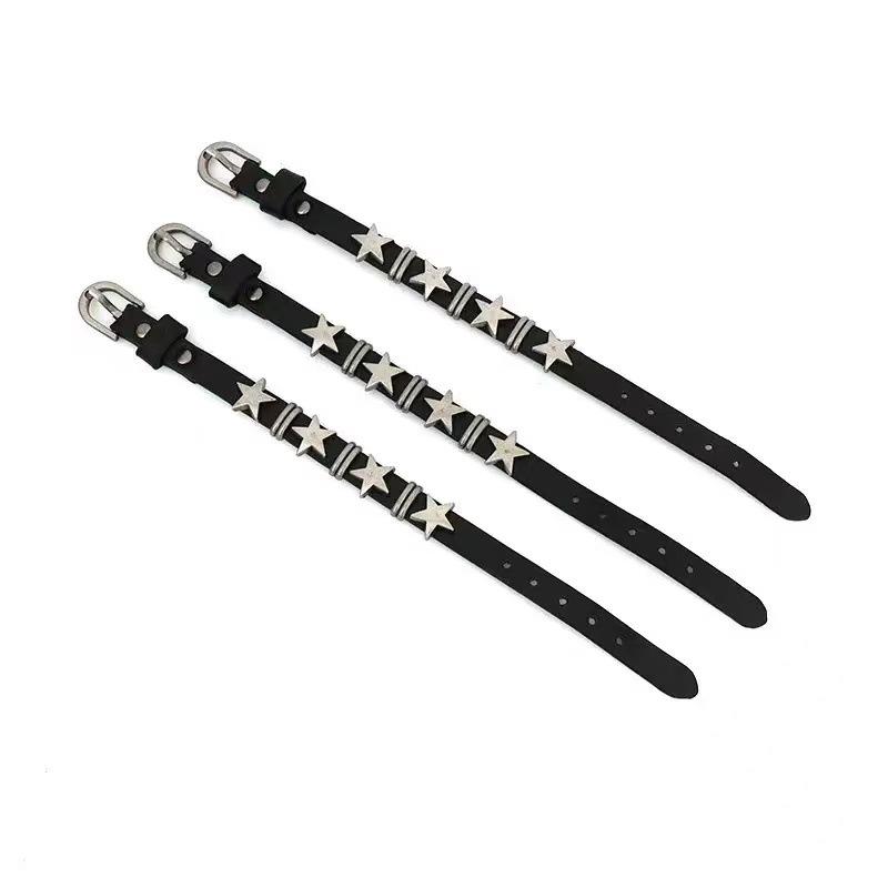 Мужской ретро браслет из коровьей кожи - уличный панк стиль с пятиконечной звездой.