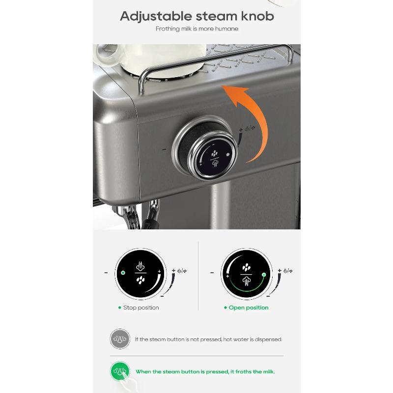 HiBREW H10A Semi-Auto Espresso Machine - 20Bar Pump (Rich Crema), 58mm Portafilter, Temp Adjustable, Stainless Steel, Cold/Hot for Home/Office