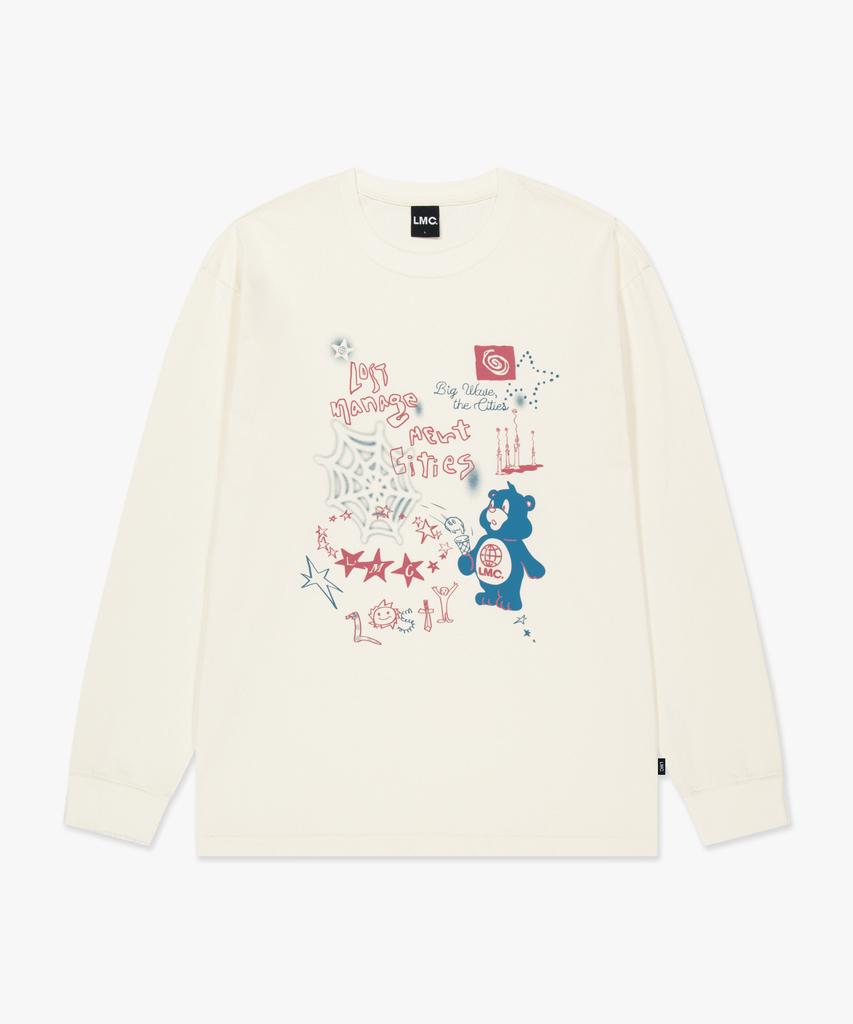 LMC Doodle Bear Collage Long Slv Tee Ivory