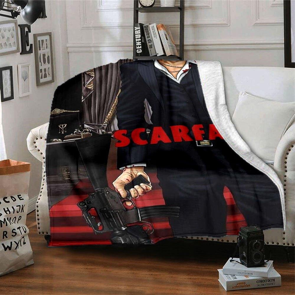 1pc Scarface-Inspired Flannel Blanket - Soft Cozy All-Season Throw for Bedroom, Sofa, Camping, Travel - Perfect Gift for Movie FansB56