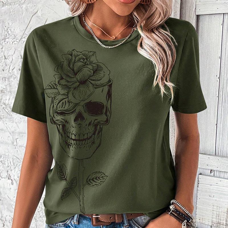 Модная женская креативная футболка с черепом, розой, буквой, черепахой, крестом и цветочным принтом, забавная повседневная футболка с круглым вырезом и короткими рукавами, летняя женская футболка