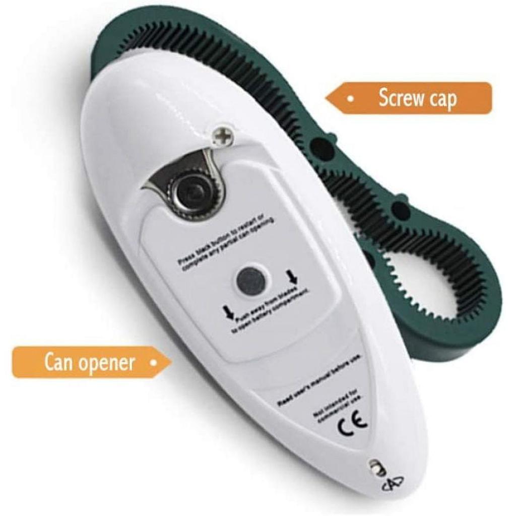 White electric can opener figure-eight bottle opener