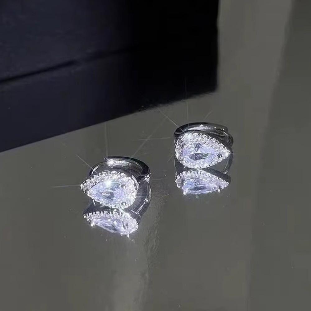 Pear Water Drop Zircon Hoop Earrings Mini Ear Buckle Minimalist Teardrop Stud Earrings Women