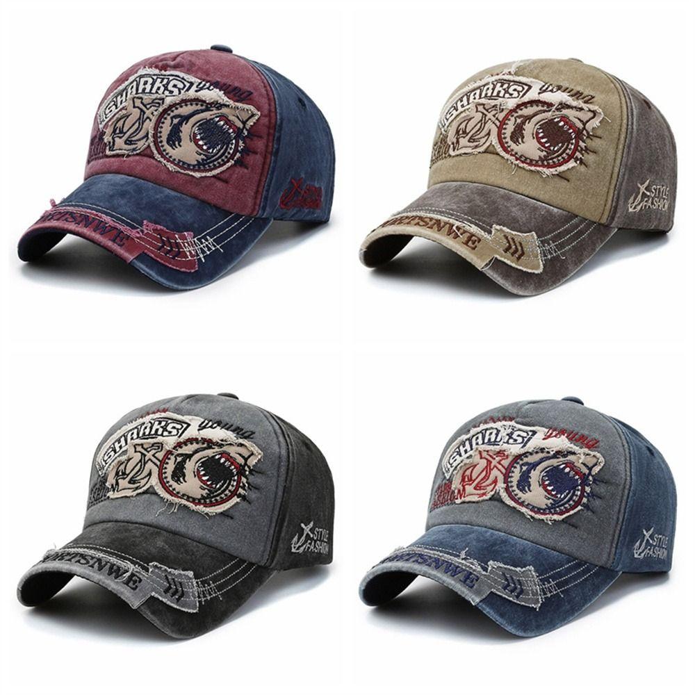 Embroidered Snapback Hat Adjustable Truck Cap Unisex Shark Baseball Cap Streetwear
