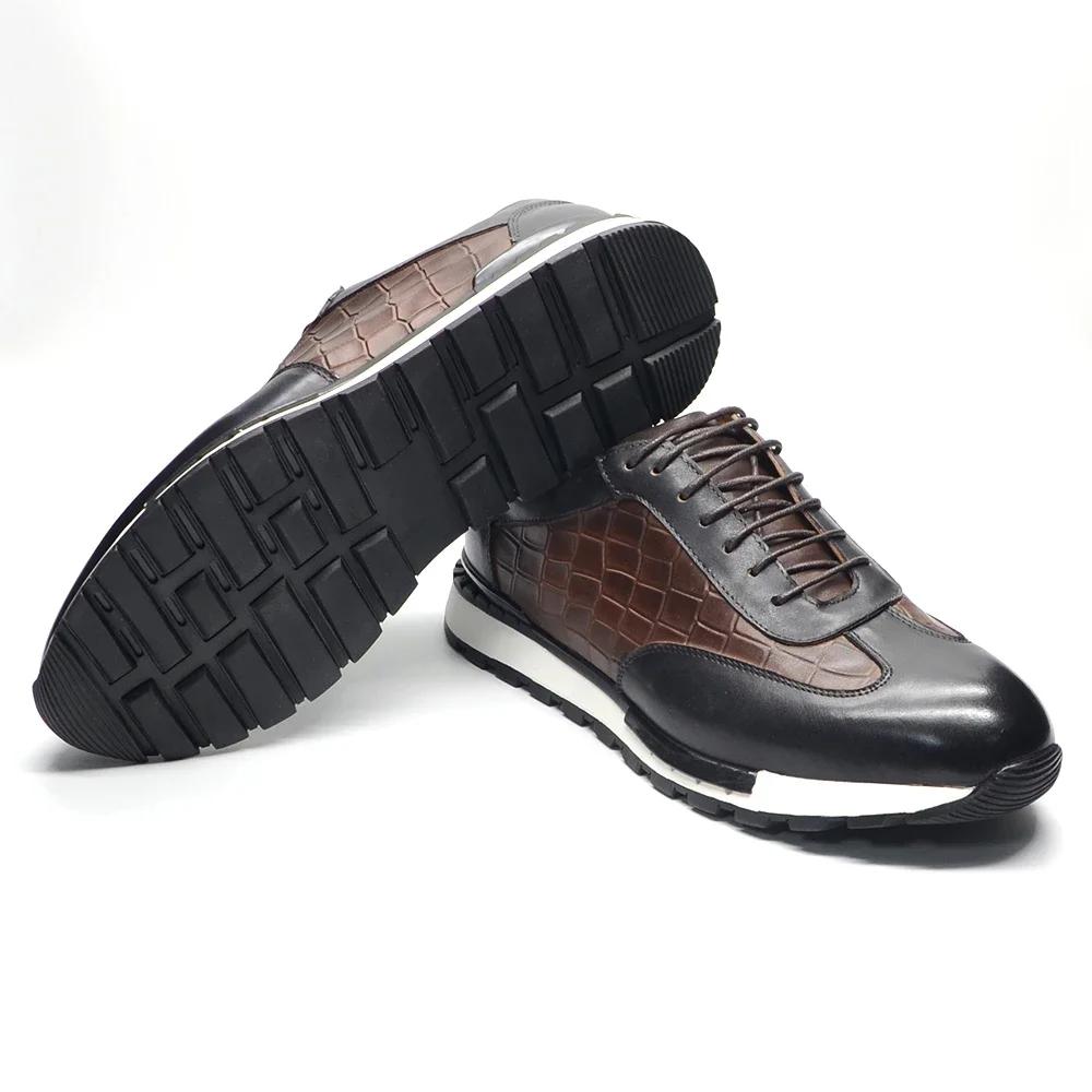Роскошные Мужские Оксфордские Кроссовки Business Casual из Натуральной Коровьей Кожи Весна Осень с Узором под Крокодила Противоскользящая Обувь
