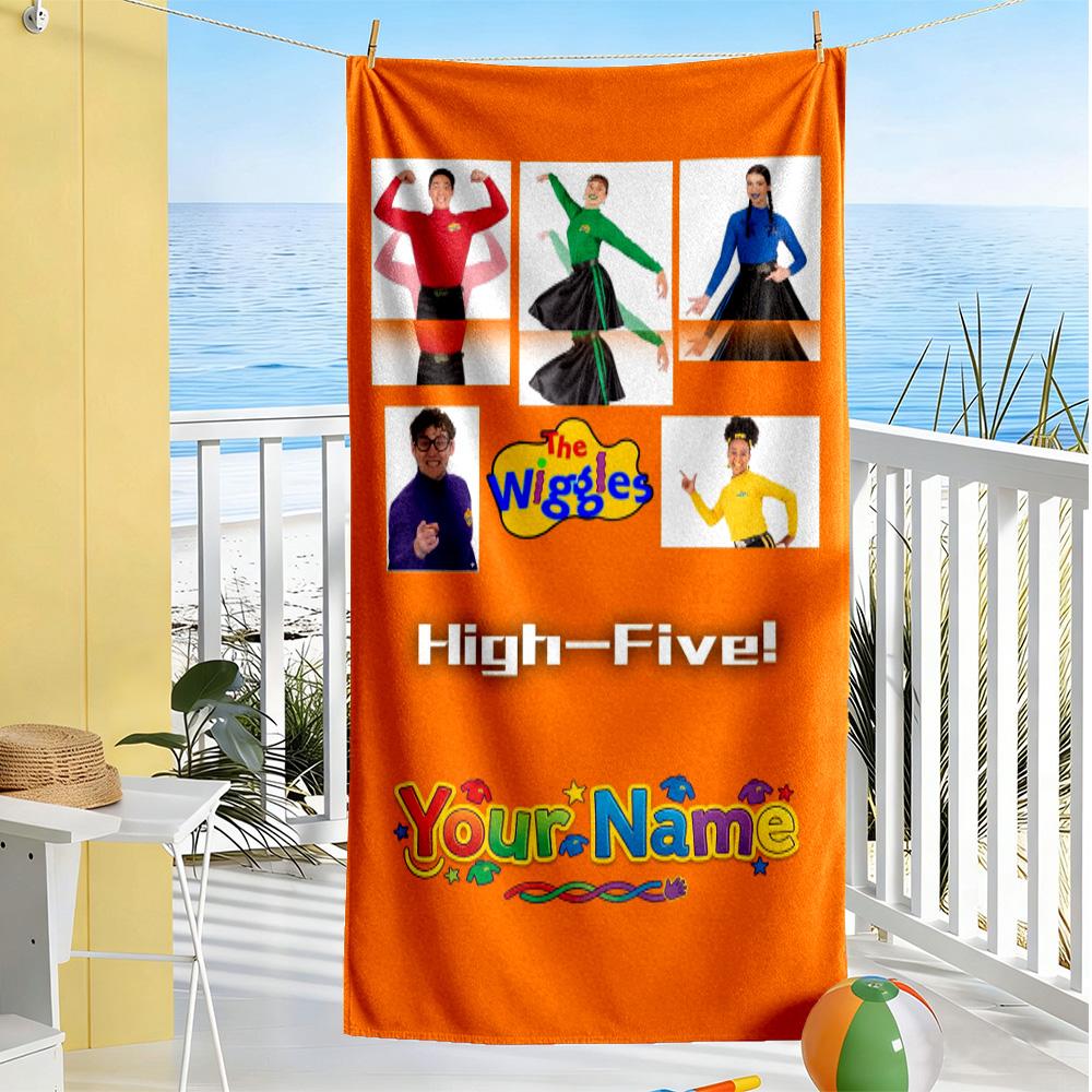Wiggles Customize Text Beach Towel High Absorbency Quick-Dry Suitable for Swimming Gym Camping Yoga Vacation
