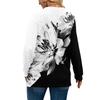 Women's Fashionable Oversized V-Neck T-Shirt With Floral Print Long-Sleeved Pullover Top